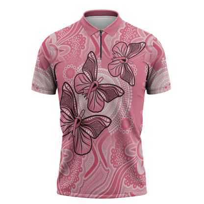 Personalized Pink Butterfly Spirit Zipper Polo Shirt Australia’s Breast Cancer Support