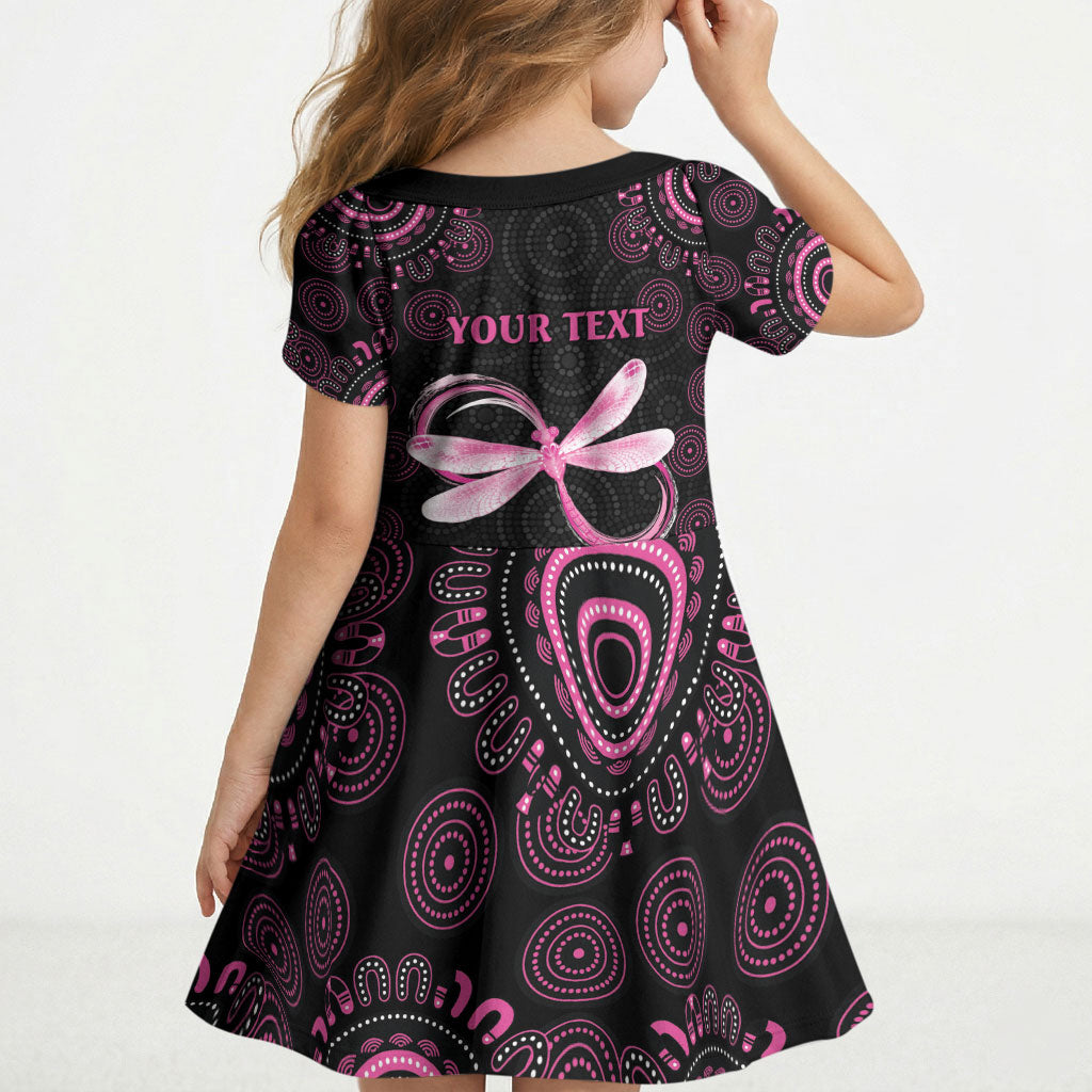 Personalized Pink Dragonfly Aboriginal of Hope Kid Short Sleeve Dress Australia’s Breast Cancer Support