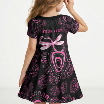 Personalized Pink Dragonfly Aboriginal of Hope Kid Short Sleeve Dress Australia’s Breast Cancer Support
