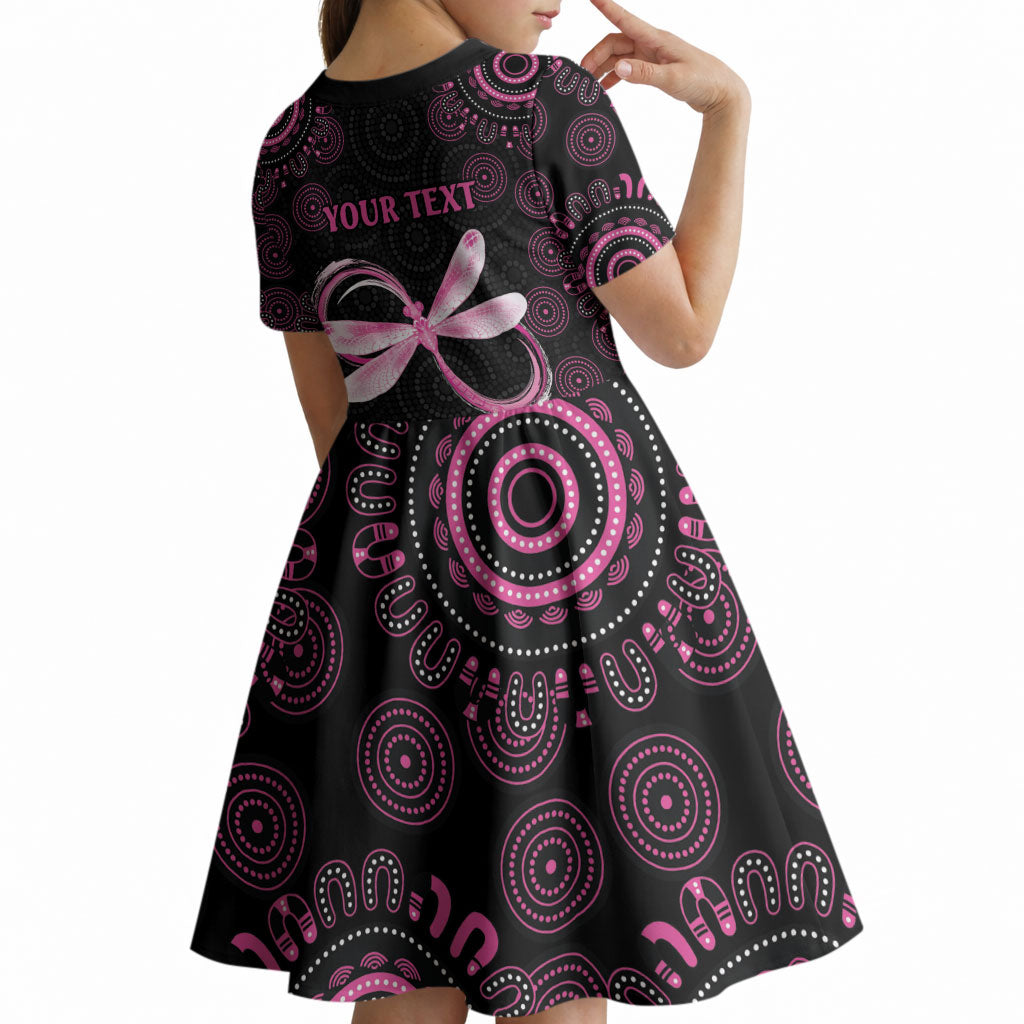Personalized Pink Dragonfly Aboriginal of Hope Kid Short Sleeve Dress Australia’s Breast Cancer Support