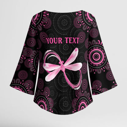 Personalized Pink Dragonfly Aboriginal of Hope Kimono Sleeve Blouse Australia’s Breast Cancer Support