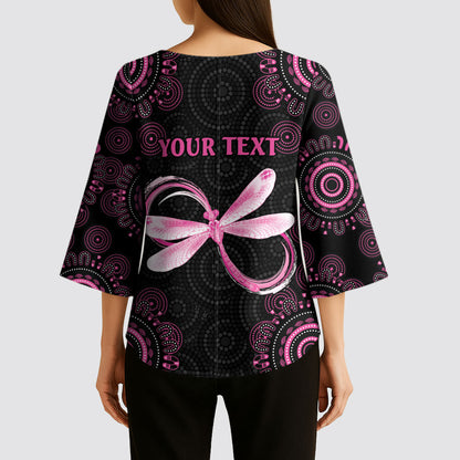 Personalized Pink Dragonfly Aboriginal of Hope Kimono Sleeve Blouse Australia’s Breast Cancer Support