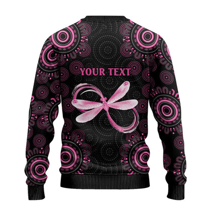 Personalized Pink Dragonfly Aboriginal of Hope Ugly Christmas Sweater Australia’s Breast Cancer Support