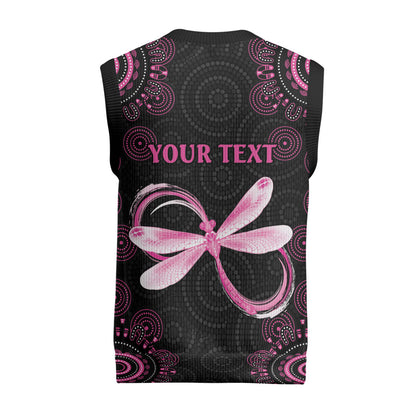 Personalized Pink Dragonfly Aboriginal of Hope Christmas Knitted V-Neck Vest Australia’s Breast Cancer Support