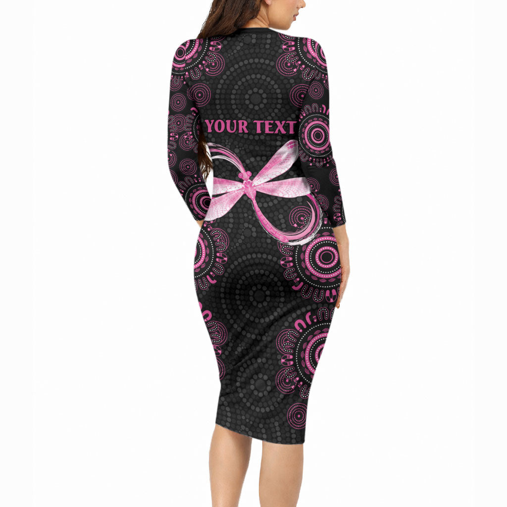 Personalized Pink Dragonfly Aboriginal of Hope Long Sleeve Bodycon Dress Australia’s Breast Cancer Support