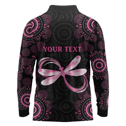 Personalized Pink Dragonfly Aboriginal of Hope Long Sleeve Polo Shirt Australia’s Breast Cancer Support