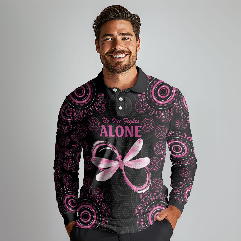 Personalized Pink Dragonfly Aboriginal of Hope Long Sleeve Polo Shirt Australia’s Breast Cancer Support
