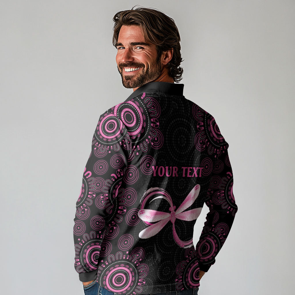 Personalized Pink Dragonfly Aboriginal of Hope Long Sleeve Polo Shirt Australia’s Breast Cancer Support