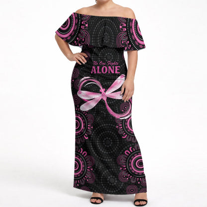 Personalized Pink Dragonfly Aboriginal of Hope Off Shoulder Maxi Dress Australia’s Breast Cancer Support