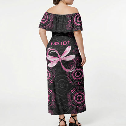 Personalized Pink Dragonfly Aboriginal of Hope Off Shoulder Maxi Dress Australia’s Breast Cancer Support