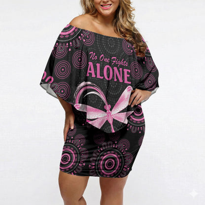 Personalized Pink Dragonfly Aboriginal of Hope Off Shoulder Short Dress Australia’s Breast Cancer Support