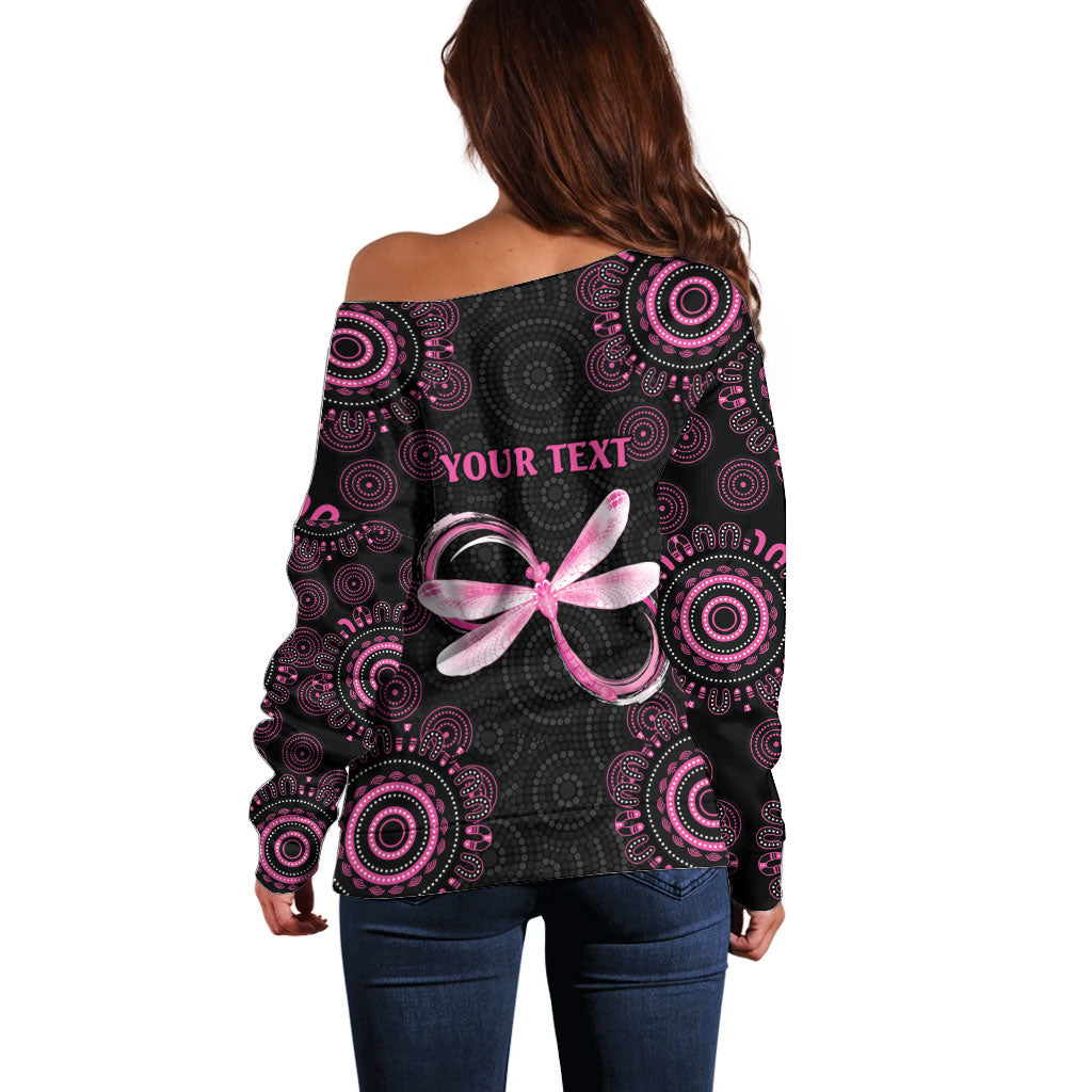 Personalized Pink Dragonfly Aboriginal of Hope Off Shoulder Sweater Australia’s Breast Cancer Support