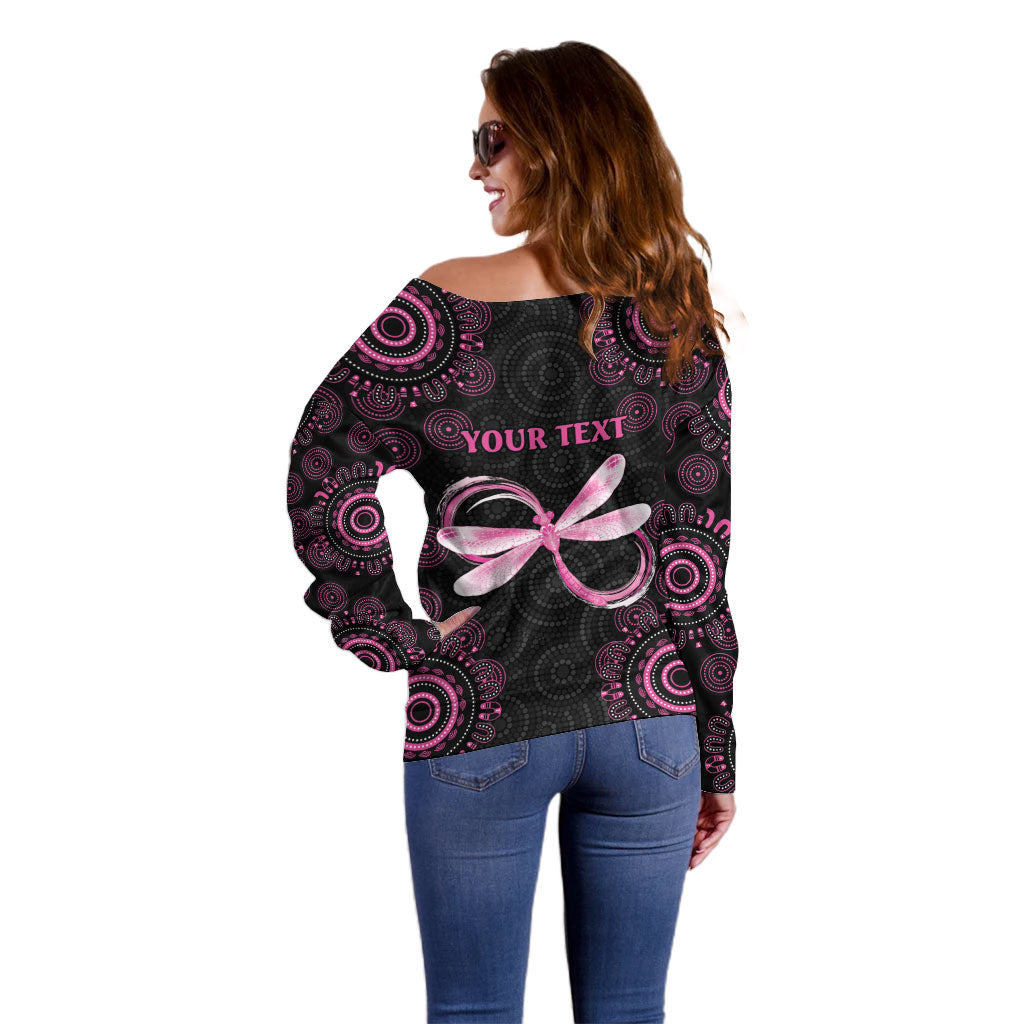 Personalized Pink Dragonfly Aboriginal of Hope Off Shoulder Sweater Australia’s Breast Cancer Support