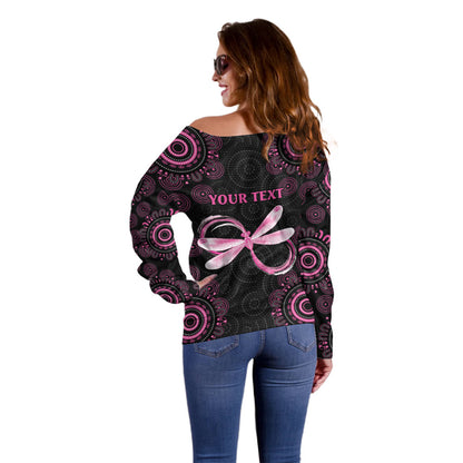 Personalized Pink Dragonfly Aboriginal of Hope Off Shoulder Sweater Australia’s Breast Cancer Support