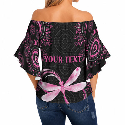 Personalized Pink Dragonfly Aboriginal of Hope Off Shoulder Wrap Waist Top Australia’s Breast Cancer Support