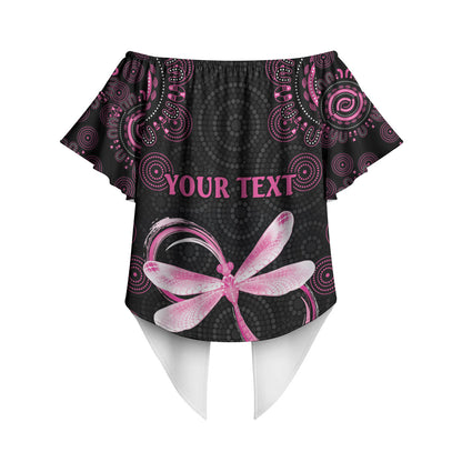 Personalized Pink Dragonfly Aboriginal of Hope Off Shoulder Wrap Waist Top Australia’s Breast Cancer Support