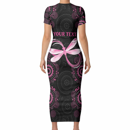 Personalized Pink Dragonfly Aboriginal of Hope Short Sleeve Bodycon Dress Australia’s Breast Cancer Support