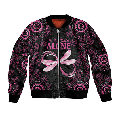 Personalized Pink Dragonfly Aboriginal of Hope Sleeve Zip Bomber Jacket Australia’s Breast Cancer Support