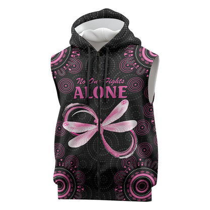 Personalized Pink Dragonfly Aboriginal of Hope Sleeveless Zip Hoodie Australia’s Breast Cancer Support