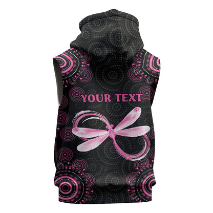 Personalized Pink Dragonfly Aboriginal of Hope Sleeveless Zip Hoodie Australia’s Breast Cancer Support