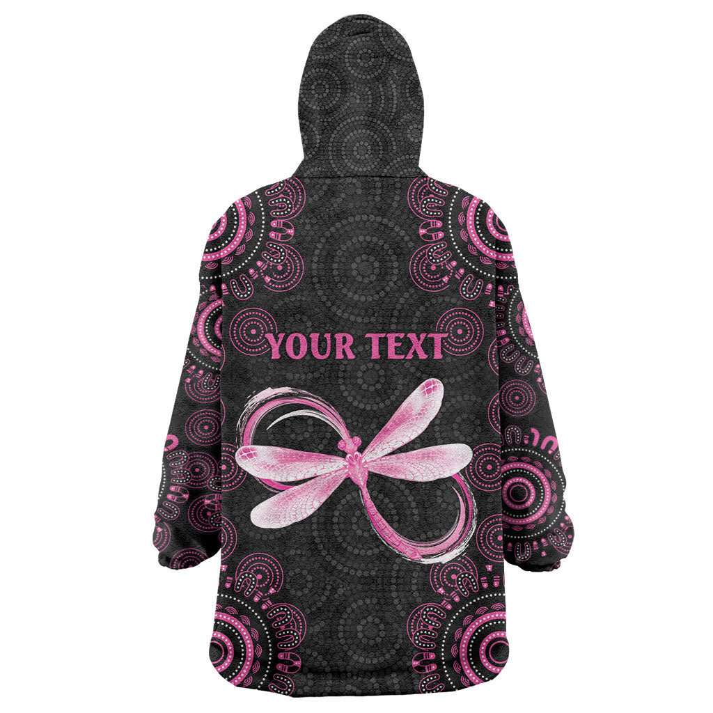 Personalized Pink Dragonfly Aboriginal of Hope Wearable Blanket Hoodie Australia’s Breast Cancer Support