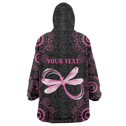 Personalized Pink Dragonfly Aboriginal of Hope Wearable Blanket Hoodie Australia’s Breast Cancer Support