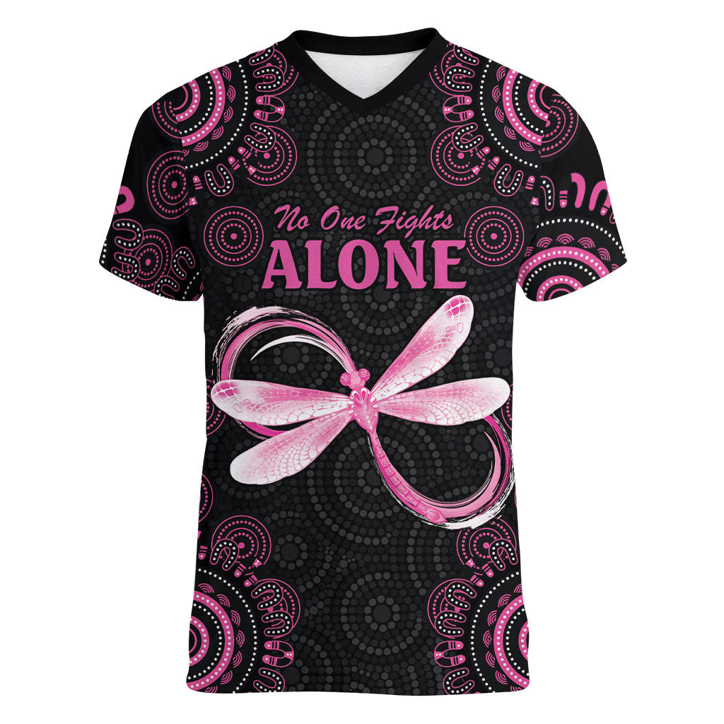 Personalized Pink Dragonfly Aboriginal of Hope Women V-Neck T-Shirt Australia’s Breast Cancer Support