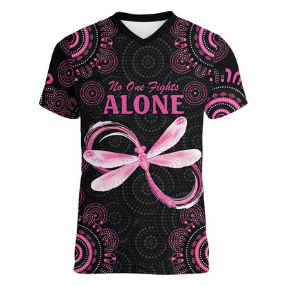 Personalized Pink Dragonfly Aboriginal of Hope Women V-Neck T-Shirt Australia’s Breast Cancer Support