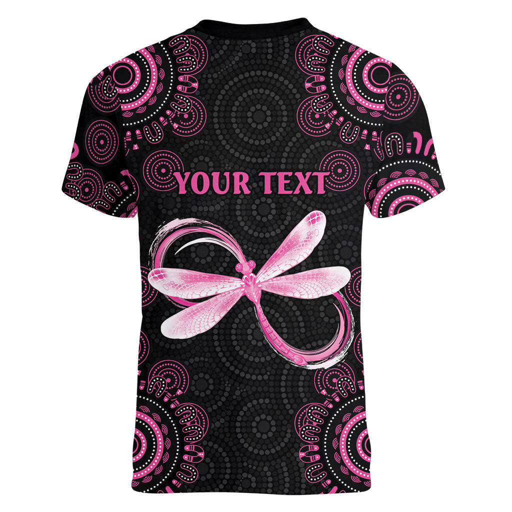 Personalized Pink Dragonfly Aboriginal of Hope Women V-Neck T-Shirt Australia’s Breast Cancer Support