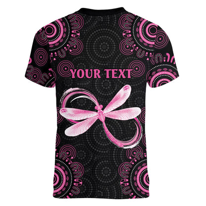 Personalized Pink Dragonfly Aboriginal of Hope Women V-Neck T-Shirt Australia’s Breast Cancer Support