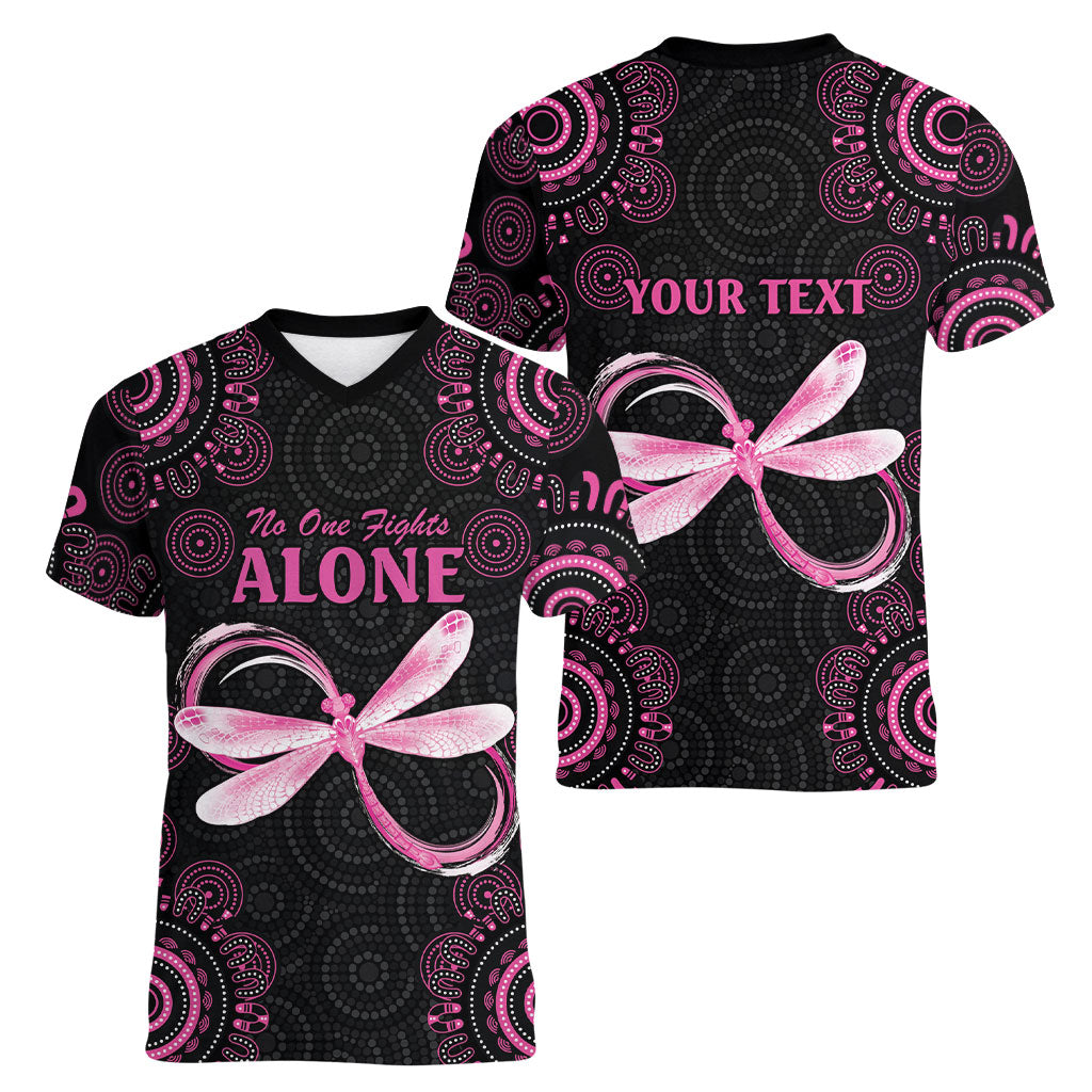 Personalized Pink Dragonfly Aboriginal of Hope Women V-Neck T-Shirt Australia’s Breast Cancer Support