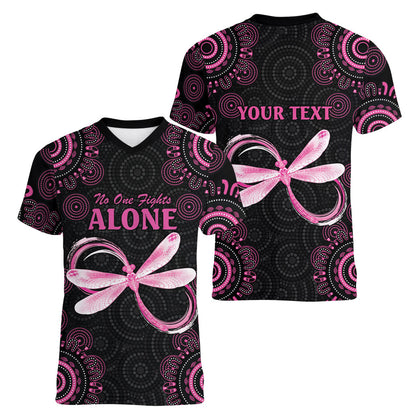Personalized Pink Dragonfly Aboriginal of Hope Women V-Neck T-Shirt Australia’s Breast Cancer Support
