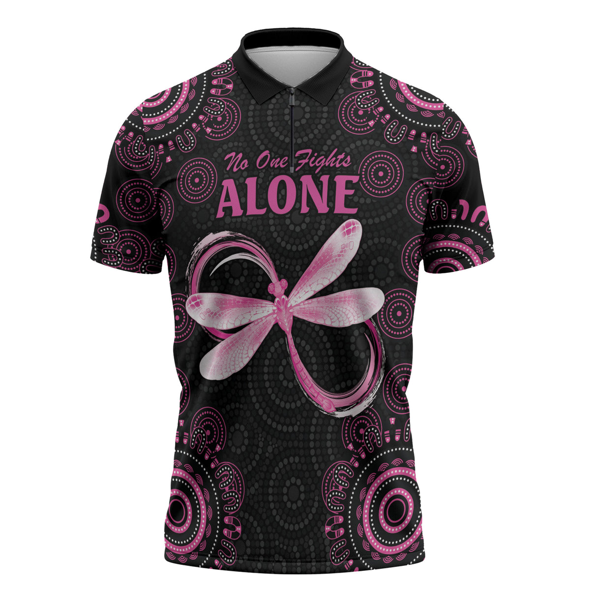 Personalized Pink Dragonfly Aboriginal of Hope Zipper Polo Shirt Australia’s Breast Cancer Support