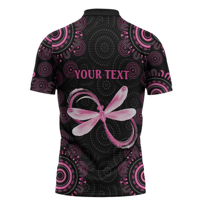 Personalized Pink Dragonfly Aboriginal of Hope Zipper Polo Shirt Australia’s Breast Cancer Support
