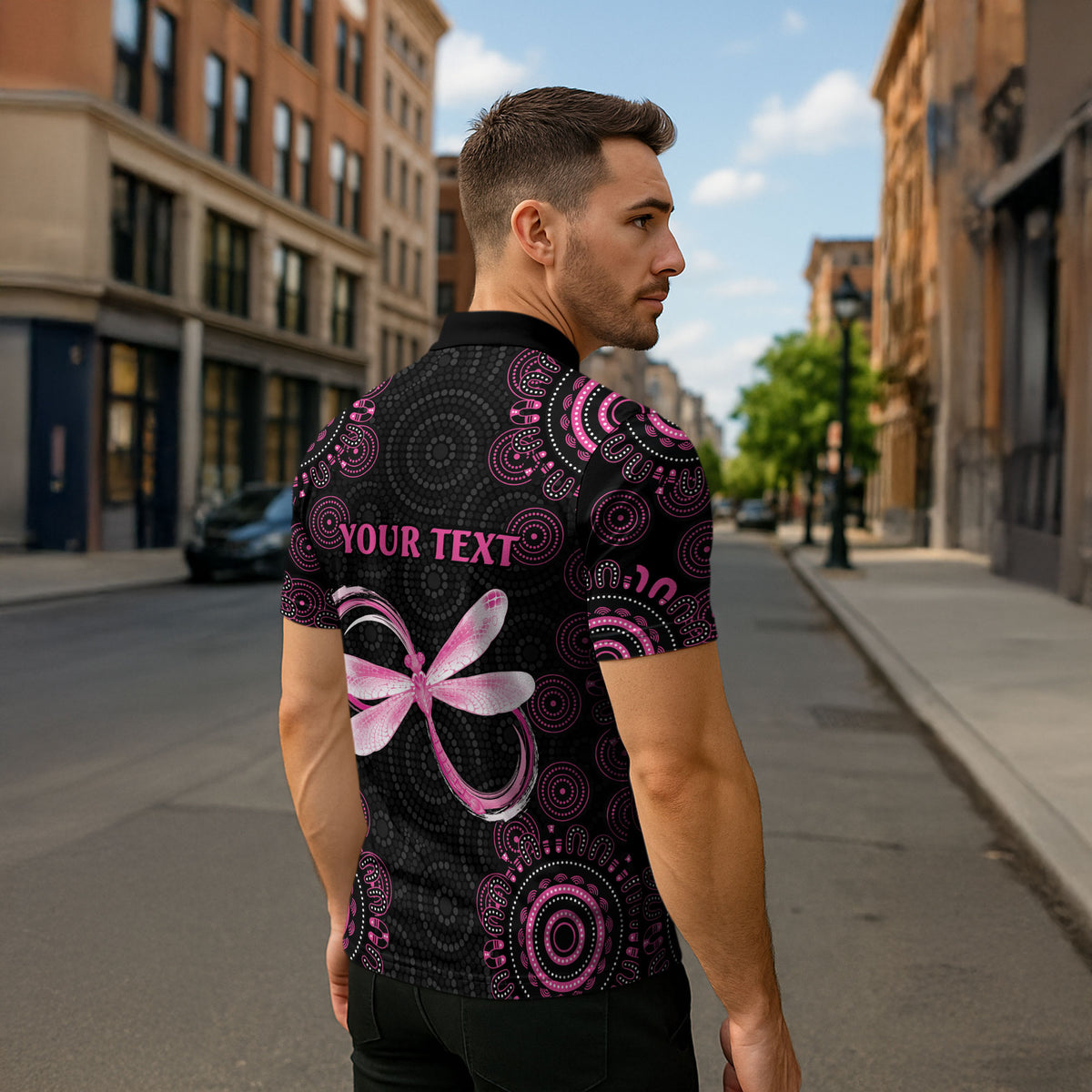Personalized Pink Dragonfly Aboriginal of Hope Zipper Polo Shirt Australia’s Breast Cancer Support