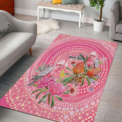 Personalized Pink Galah Aboriginal Dot Art Area Rug Australia’s Breast Cancer Support