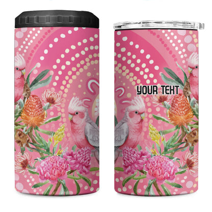 Personalized Pink Galah Aboriginal Dot Art 4 in 1 Can Cooler Tumbler Australia’s Breast Cancer Support