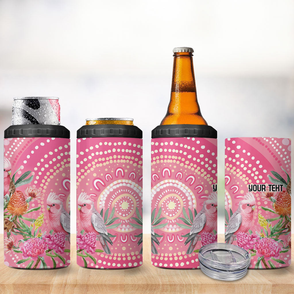 Personalized Pink Galah Aboriginal Dot Art 4 in 1 Can Cooler Tumbler Australia’s Breast Cancer Support