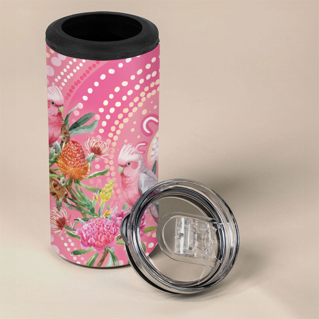 Personalized Pink Galah Aboriginal Dot Art 4 in 1 Can Cooler Tumbler Australia’s Breast Cancer Support