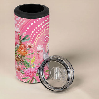 Personalized Pink Galah Aboriginal Dot Art 4 in 1 Can Cooler Tumbler Australia’s Breast Cancer Support