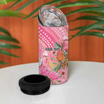 Personalized Pink Galah Aboriginal Dot Art 4 in 1 Can Cooler Tumbler Australia’s Breast Cancer Support