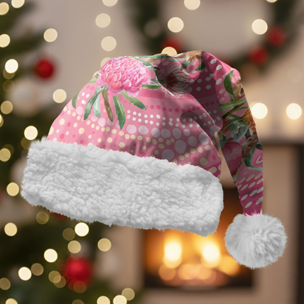 Personalized Pink Galah Aboriginal Dot Art Christmas Santa Hat Australia’s Breast Cancer Support