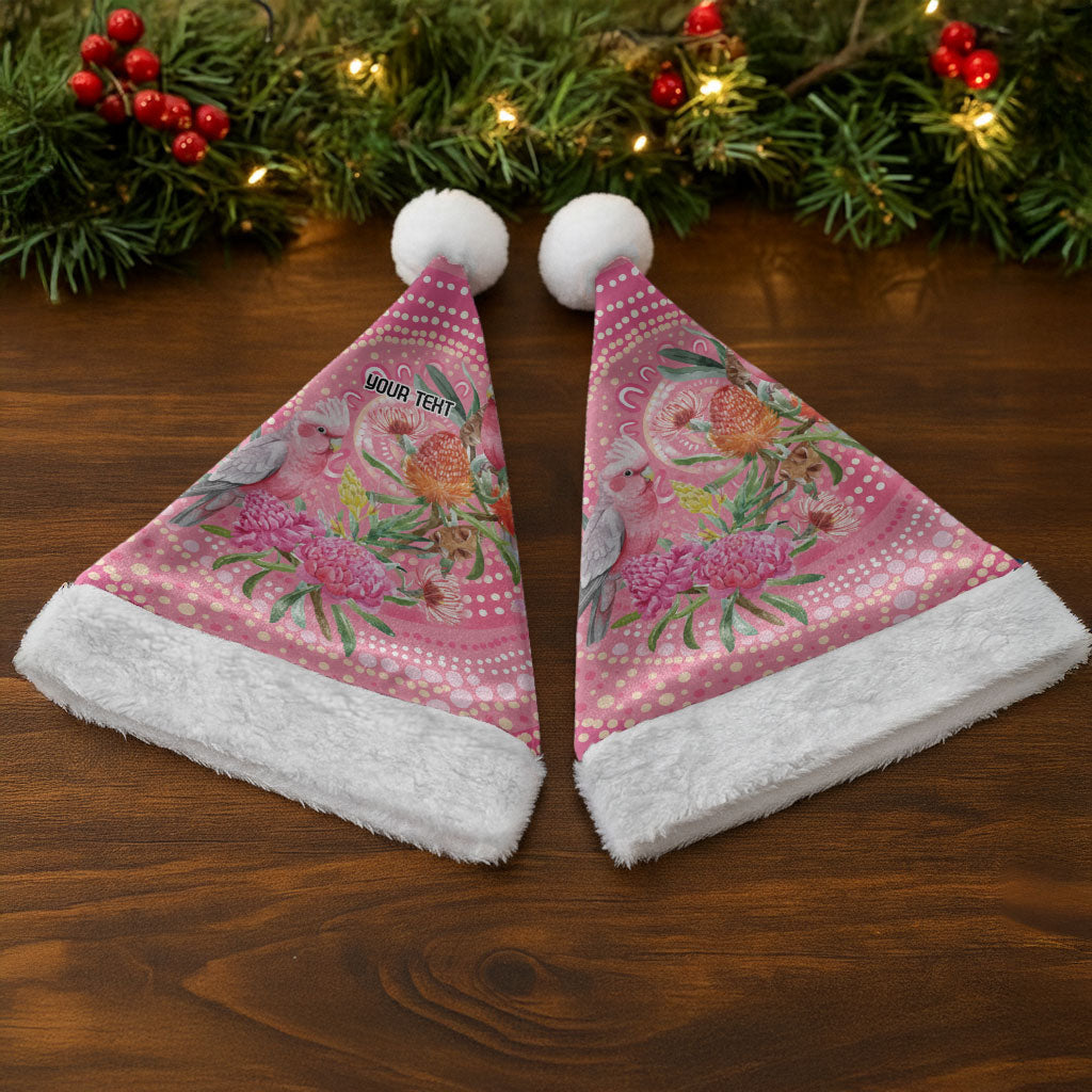 Personalized Pink Galah Aboriginal Dot Art Christmas Santa Hat Australia’s Breast Cancer Support