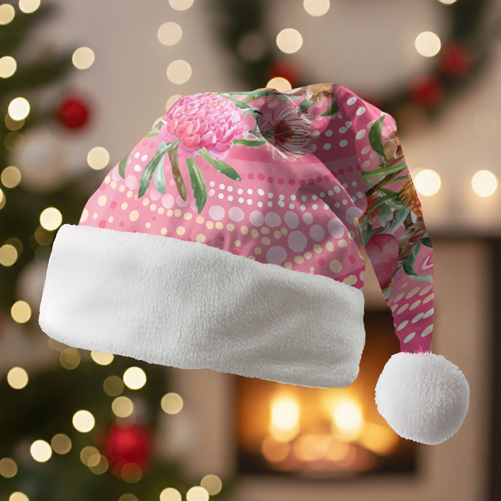 Personalized Pink Galah Aboriginal Dot Art Christmas Santa Hat Australia’s Breast Cancer Support