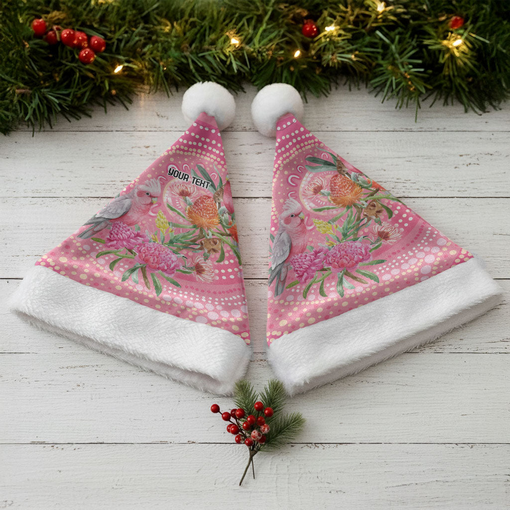 Personalized Pink Galah Aboriginal Dot Art Christmas Santa Hat Australia’s Breast Cancer Support