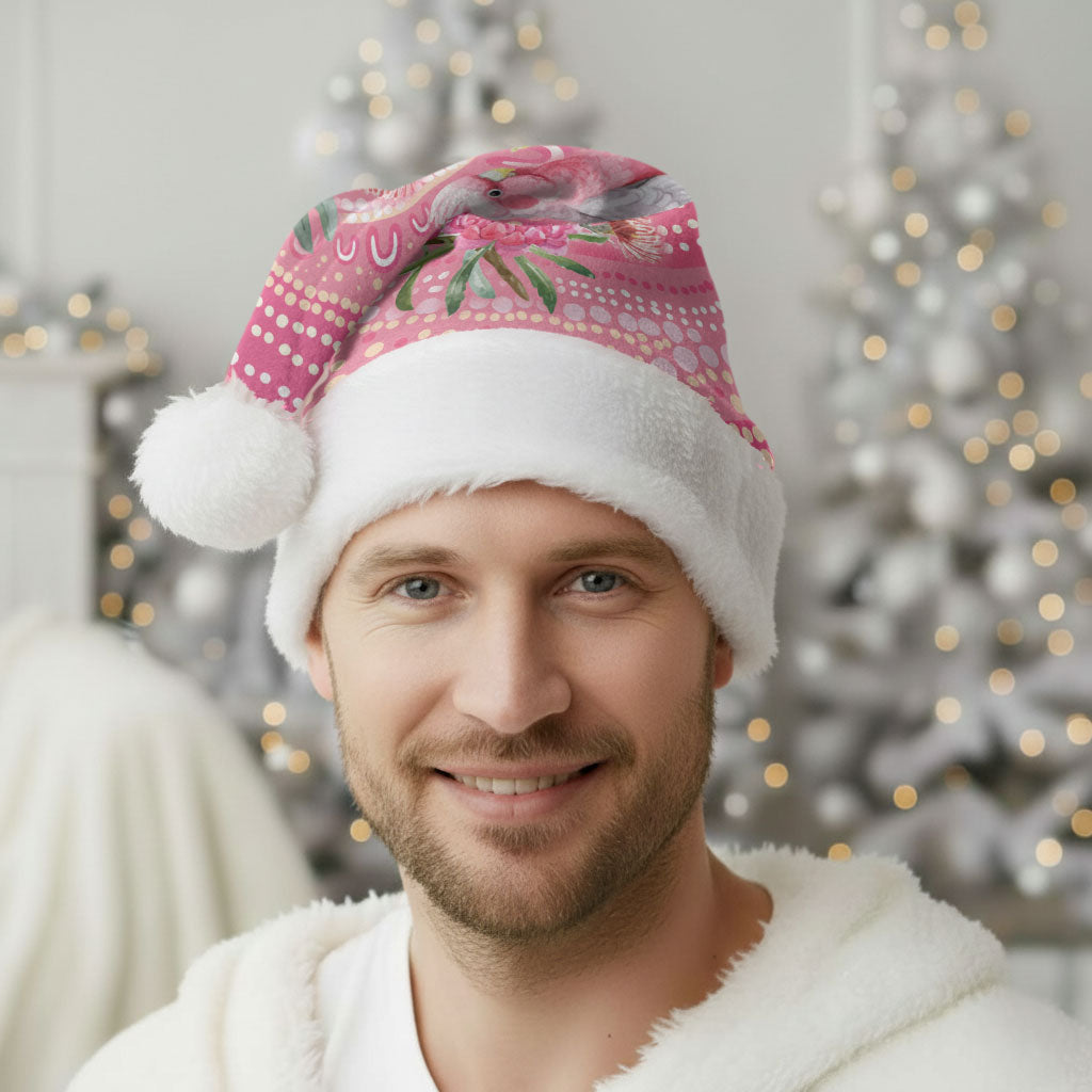 Personalized Pink Galah Aboriginal Dot Art Christmas Santa Hat Australia’s Breast Cancer Support
