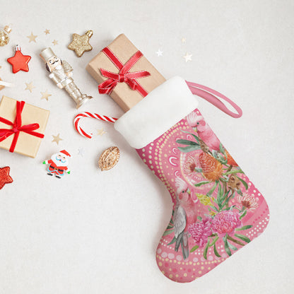 Personalized Pink Galah Aboriginal Dot Art Christmas Stocking Australia’s Breast Cancer Support
