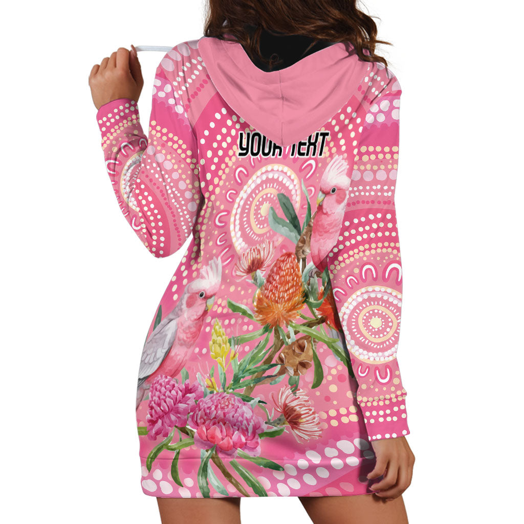 Personalized Pink Galah Aboriginal Dot Art Hoodie Dress Australia’s Breast Cancer Support