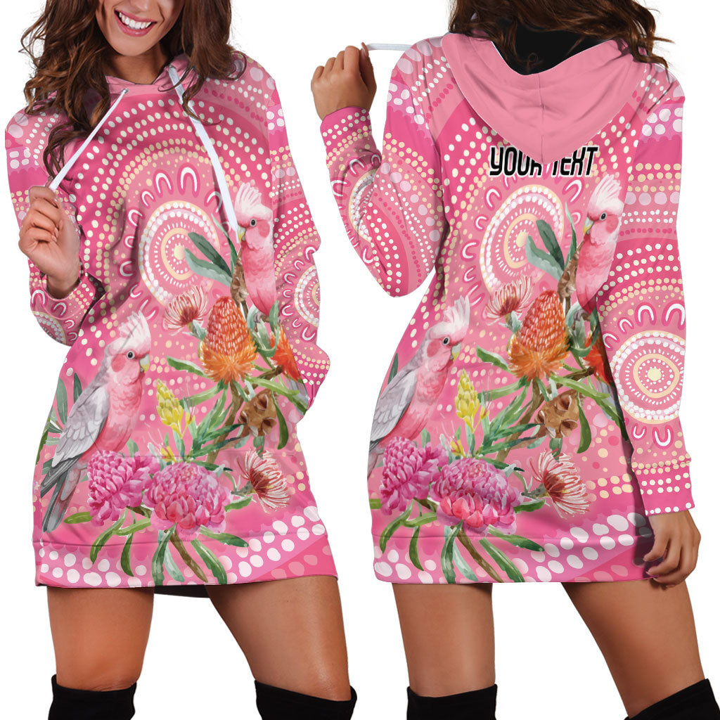 Personalized Pink Galah Aboriginal Dot Art Hoodie Dress Australia’s Breast Cancer Support