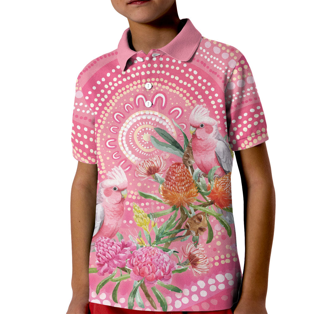 Personalized Pink Galah Aboriginal Dot Art Kid Polo Shirt Australia’s Breast Cancer Support
